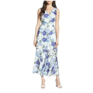 Sam Edelman White Purple Green Blue Floral Sateen Maxi Dress XS NWT $148 ⭐️